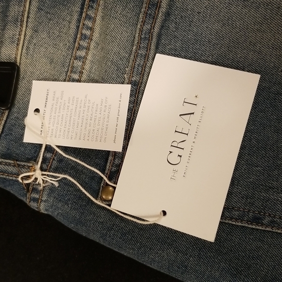 💕THE GREAT💕 The Fellow Jeans Drifter Wash with Rhinestones Button Fly 27 NWT - Picture 15 of 16